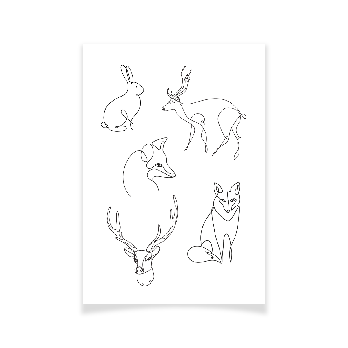 Tattoo Textile Line art animaux fôret